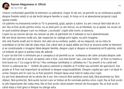 Mesajul lui Răzvan Măgureanu. Foto: captură Facebook