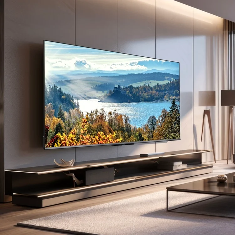 Televizor Metz QLED 43MQE7600 afișează un peisaj montan de toamnă în 4K