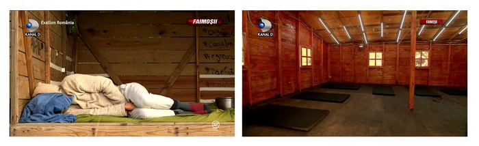 Stânga: așa arăta „cotețul” din primul sezon, acolo unde concurenții se odihneau. Acum, după cum se poate observa în imaginea din dreapta, condițiile s-au îmbunătățit, iar concurenții stau într-o baracă