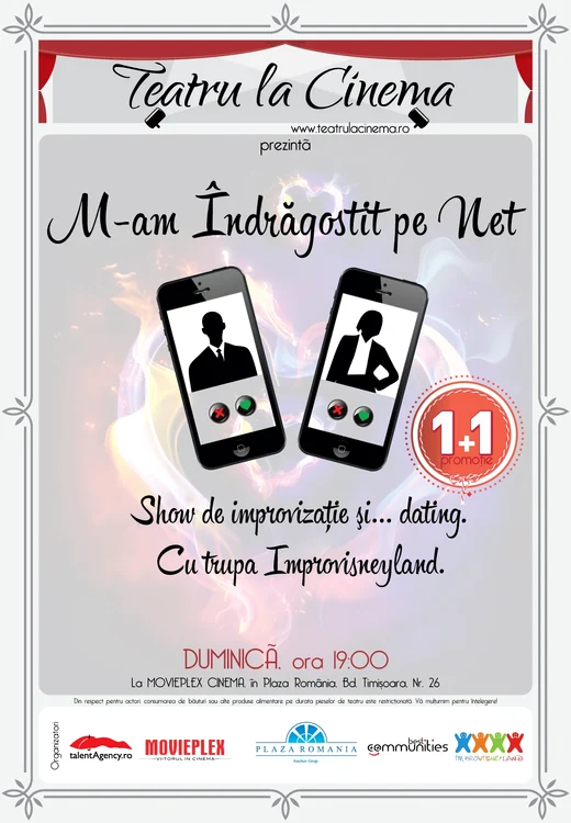 Teatru la Cinema propune o gamă amplă de piese de teatru: comedie, teatru de improvizaţie pentru adulţi şi copii, stand-up comedy sau sketch comedy