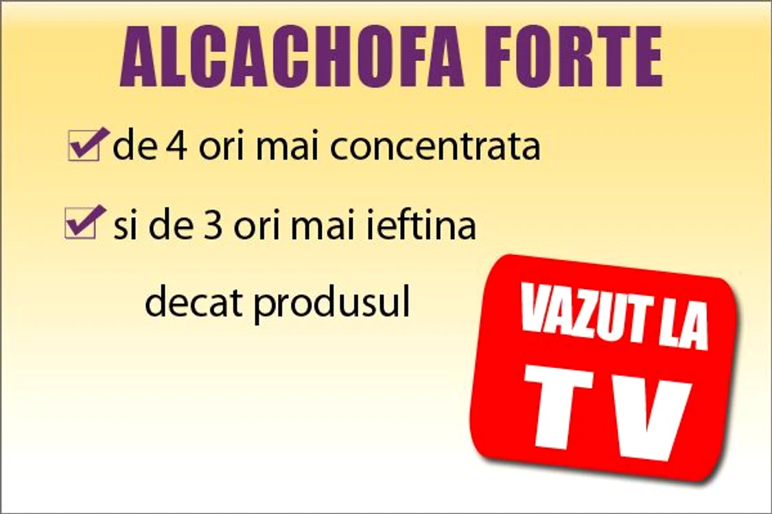 
    Cu Alcachofa Forte veti beneficia atat de o concentratie de 4 ori mai mare de anghinare, cat si de un pret de 3 ori mai mic  