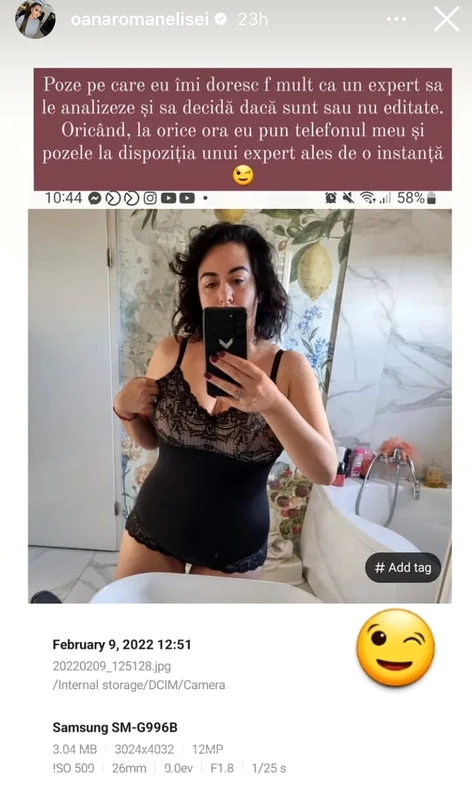 Oana Roman susține că poza e needitată Sursa Instagram 
