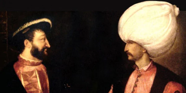 Francisc I (stânga) şi Soliman Magnificul, pentru o imagine  de epocă 