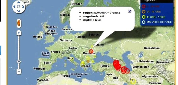 Harta cutremurelor înregistrate în ultimele 24 de ore în regiune 