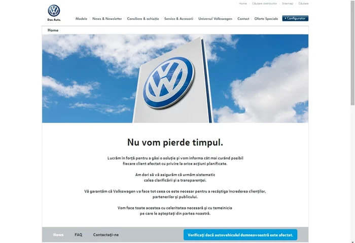 Mesajul şi linkul de verificare se găsesc pe site-ul volkswagen.ro