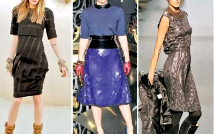 Ţinută Chanel, Marc Jacobs şi Jean Paul Gaultier (de la stânga la dreapta)