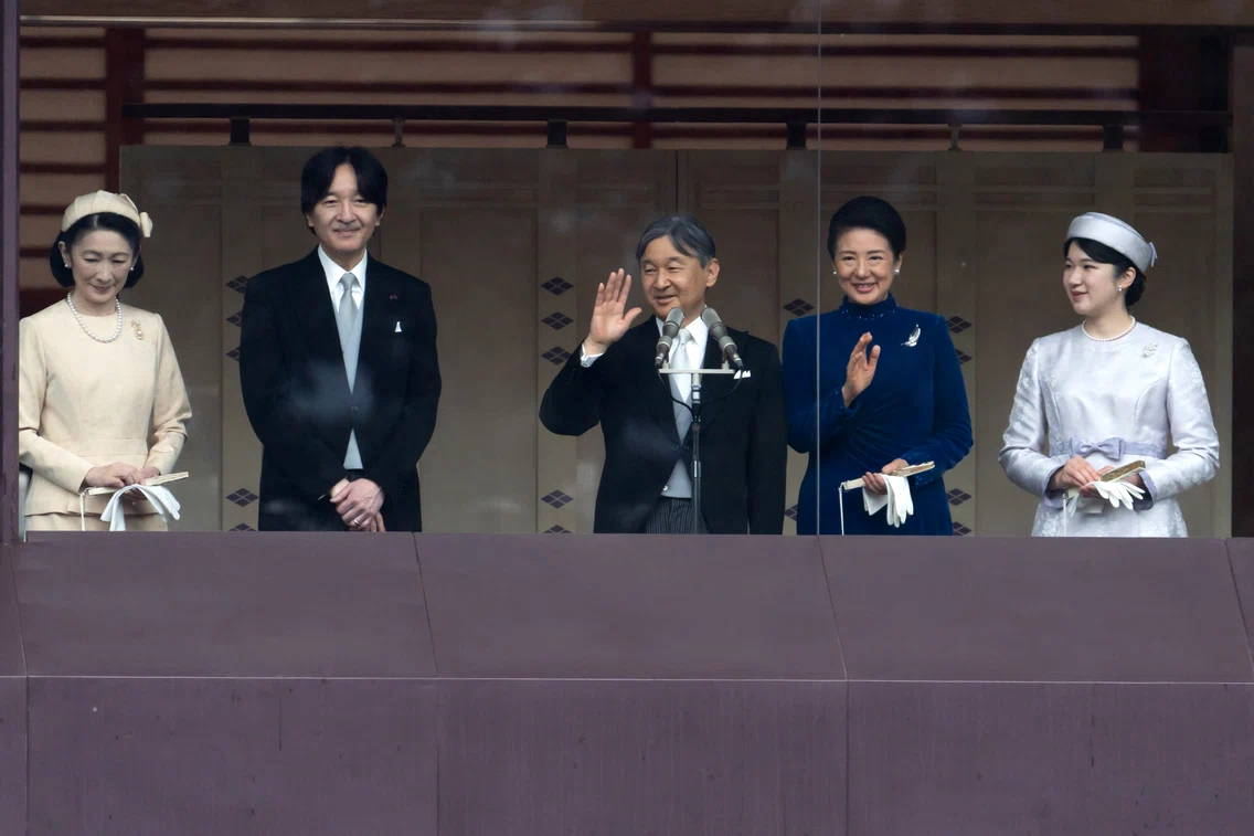 Prințesa Kiko, Prințul Fumihito Akishino, Împăratul Naruhito al Japoniei, Împărăteasa Masako, Prințesa Aiko. FOTO: Getty Images