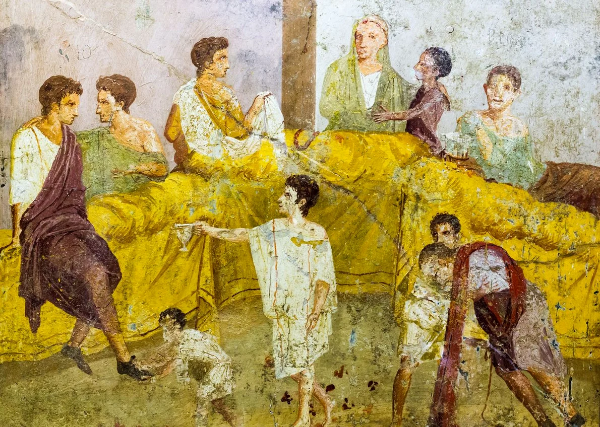 Un banchet roman. Frescă din Pompeii