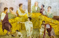 Un banchet roman. Frescă din Pompeii