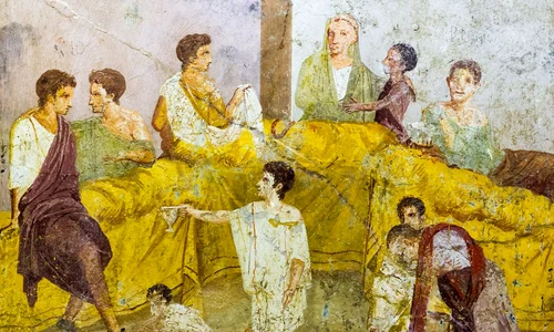 Un banchet roman. Frescă din Pompeii