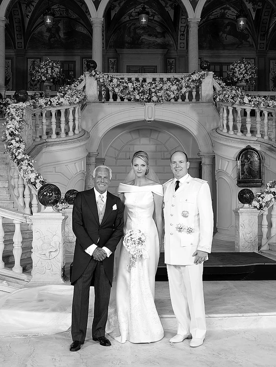 Giorgio Armani la nunta lui Charlene Wittstock cu Prințul Albert de Monaco. FOTO: Palatul Princiar