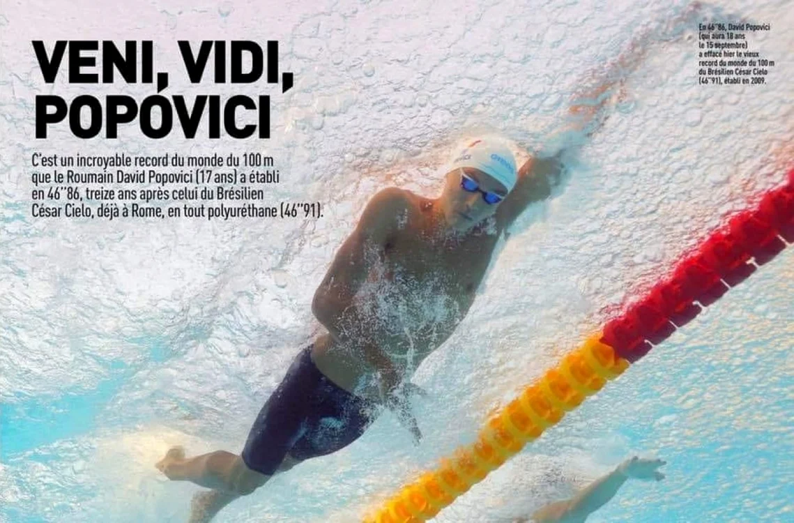 Titlul dat de L'Equipe, după recordul mondial stabilit de David Popovici la 100 de metri liber