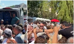 Mii de oameni s-au călcat în picioare pentru porții de mâncare gratis, la Suceava. Ambulanțele, blocate de mulțime FOTO captura vid Antena 3 CNN