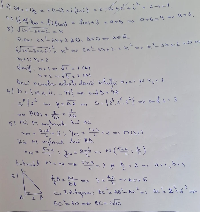 Rezolvarea subiectului I la matematică (profil mate-info). FOTO Prof. Cătălin Caprarin