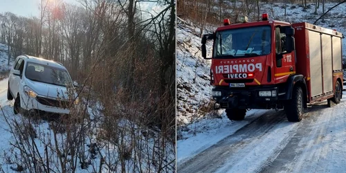 Șofer la un pas să ajungă cu mașina într o prăpastie  Foto ISU Hunedoara jpg