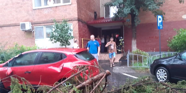 Maşini avariate de copaci şi crengi rupte de o vijelie în Râmnicu Vâlcea Foto ISU Vâlcea