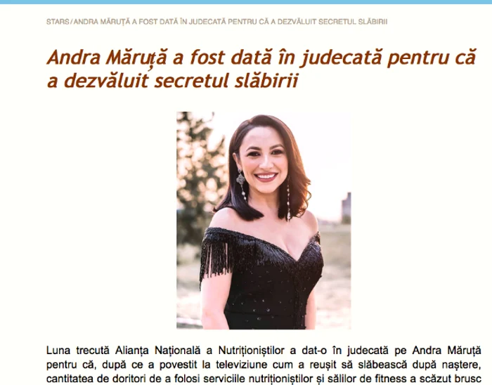 Imaginea Andrei a fost folosită fără voia sa pentru promovarea unui produs de slăbit