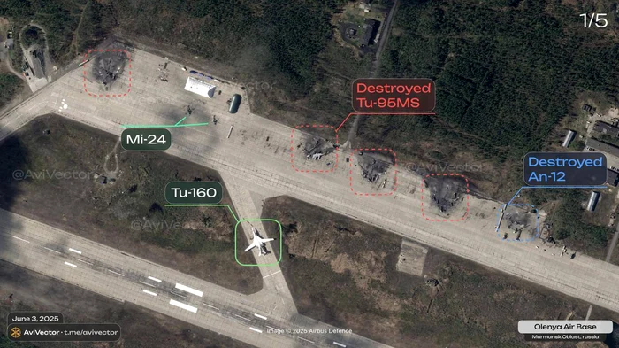 Imagini din satelit cu aeronavele distruse la baza Olenia FOTO Nexta