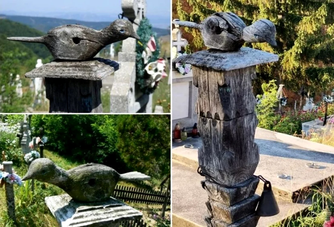 Stâlpi funerari în cimitirul Loman cu „pasărea sufletului” FOTO Adevărul