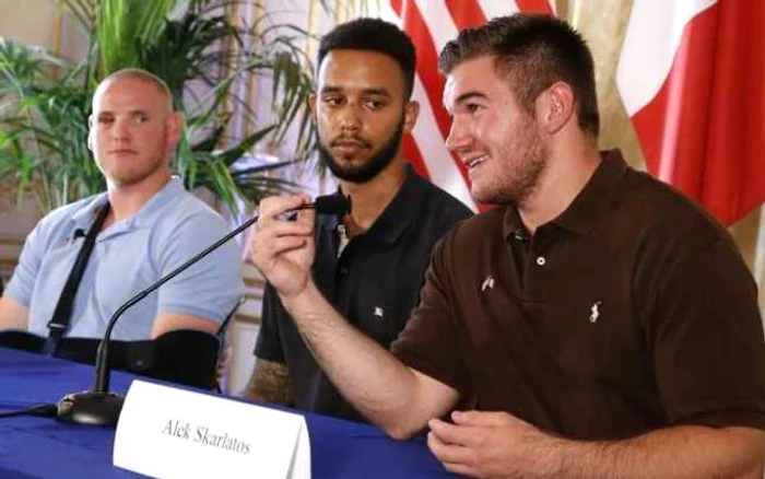 Anthony Sadler, Alek Skarlatos şi Spencer Stone sunt cei trei eroi care au intervenit în cazul atacului terorist din trenul de mare viteză Thalys          FOTO Le Parisien