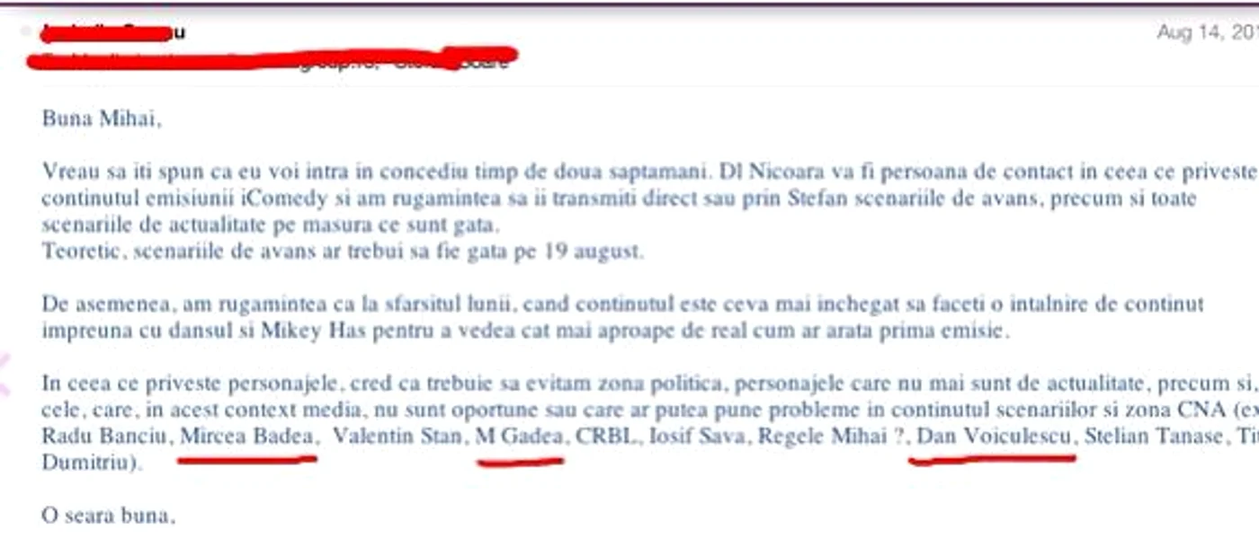 Bendeac a postat şi o discuţie cu un angajat Antena 1 din care reiese că i se interziceau mai multe lucruri