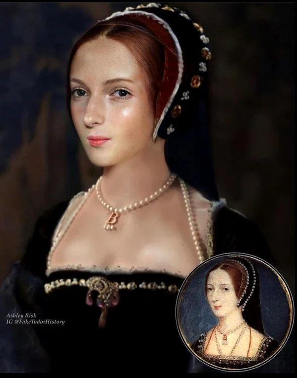 Anne Boleyn, cu chipul reconstruit cu AI. Foto: @FakeTudorHistory