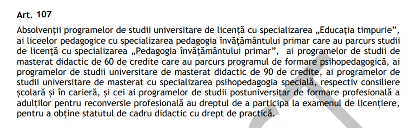 Foto: Captură proiectul legii învățământului superior 