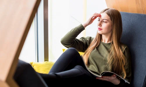 portrait modern woman relaxing home jpg