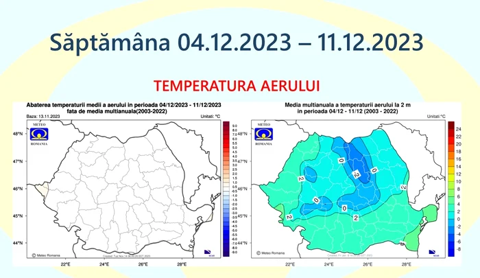 Harta cu temperatura aerului în intervalul 4.12 - 11.12 Foto Meteoromania.ro