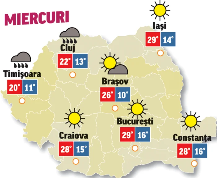 Prognoza meteo 24 iunie anunță că vor cădea precipitații în jumătatea de vest a țării