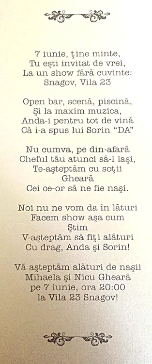 Invitaţiile Andei Adam la nuntă 