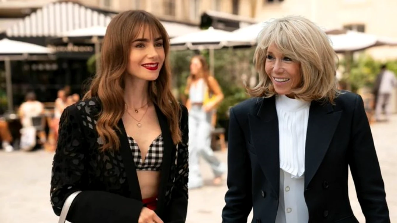 foto lily collins și brigitte macron