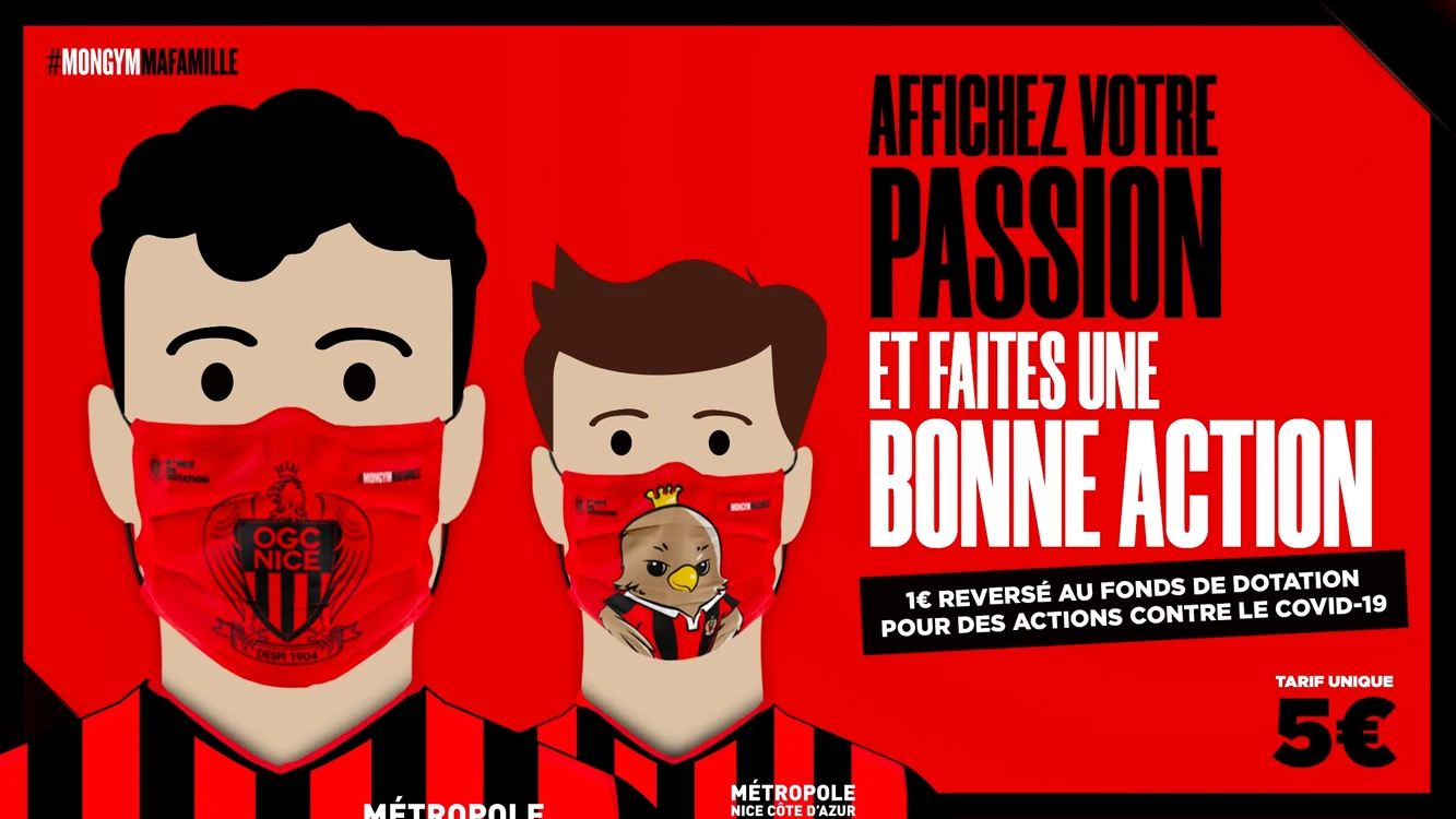 Echipa franceză de fotbal OGC Nice va dona câte un euro organizațiilor ce luptă cu pandemia pentru fiecare mască vândutăFoto: Facebook/OGCNice