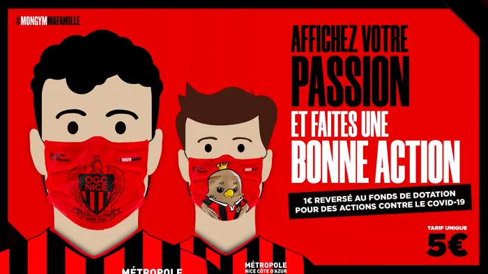 
    Echipa franceză de fotbal OGC Nice va dona câte un euro organizațiilor ce luptă cu pandemia pentru fiecare mască vândutăFoto: Facebook/OGCNice  