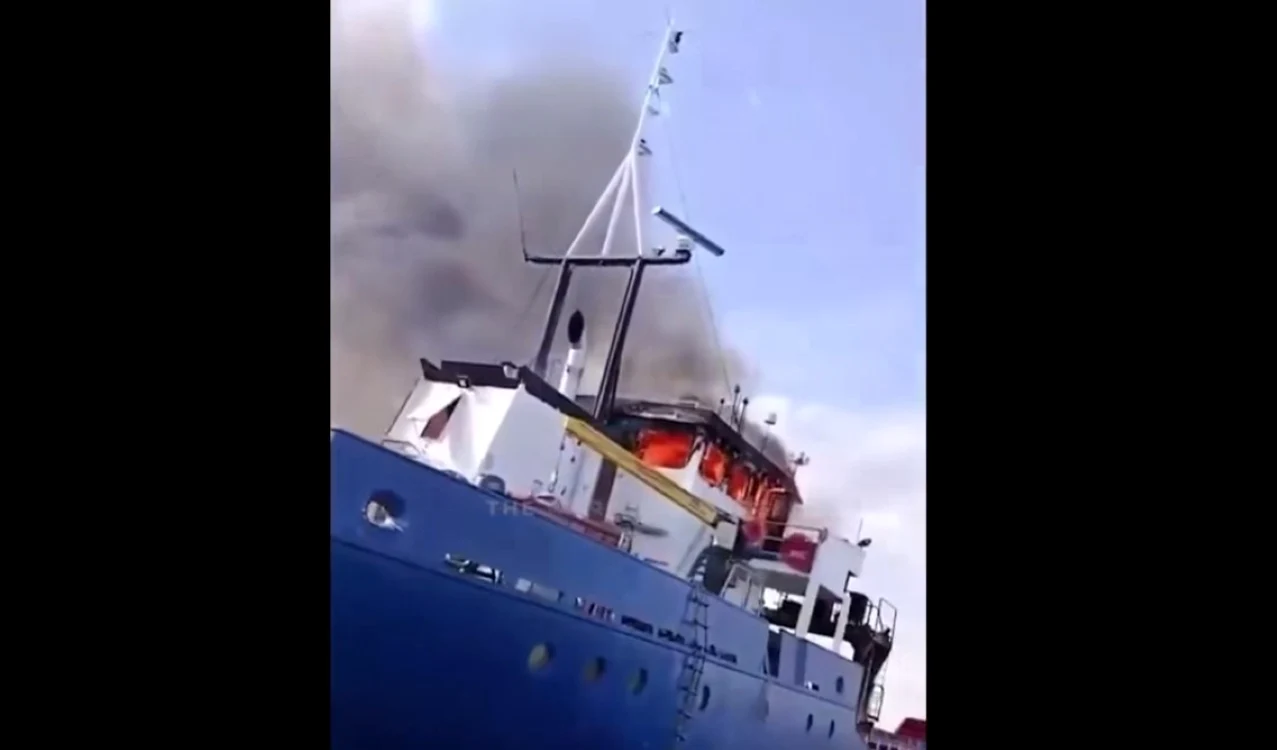 Nava AGN Ragnar, lovită de o dronă. FOTO: captură video