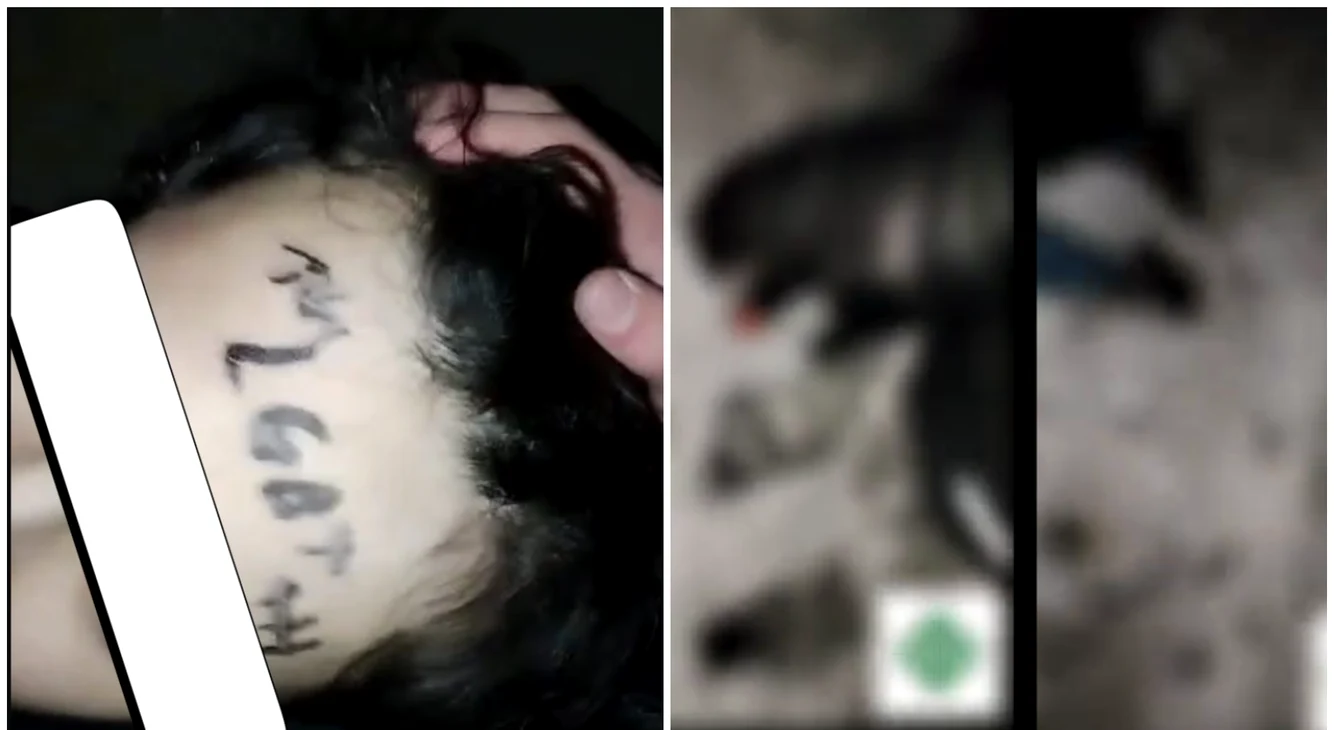 Băiatului i s-a scris pe frunte, cu marker negru, abrevierea „LGBT”. FOTO: captură video Libertatea