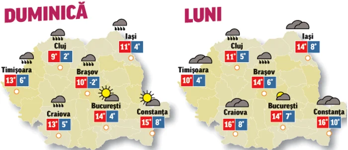 În următoarele două zile aria precipitațiilor se va restrânge