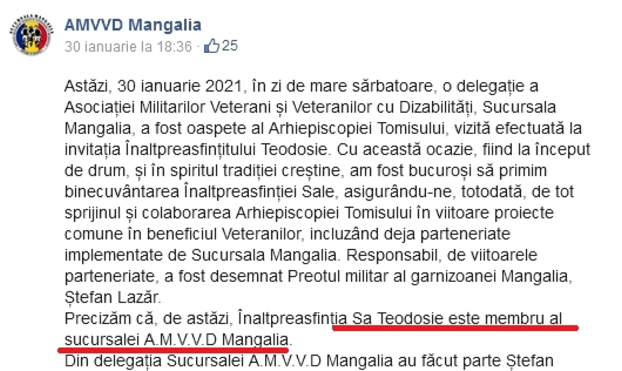 Teodosie si asociatia veteranilor militari foto FB AMVVD