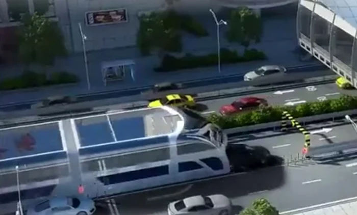 Chinezii au realizat autobuzul "suspendat"Foto captură/Facebook