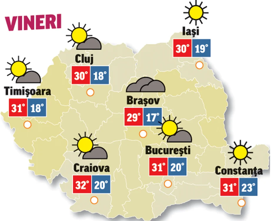 Astăzi, temperaturile vor crește cu câteva grade, și cerul va fi mai degajat decât ieri