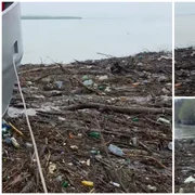 Dunărea, sufocată de gunoaie la Galați după viituri. Autoritățile și firmele, somate să intervină urgent FOTO: captură video Facebook/Giv Viorel