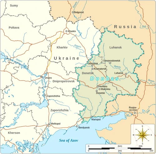 Hartă reprezentând regiunea Donbas din estul Ucrainei (autor: Goran_tek-en / Wikimedia Commons)