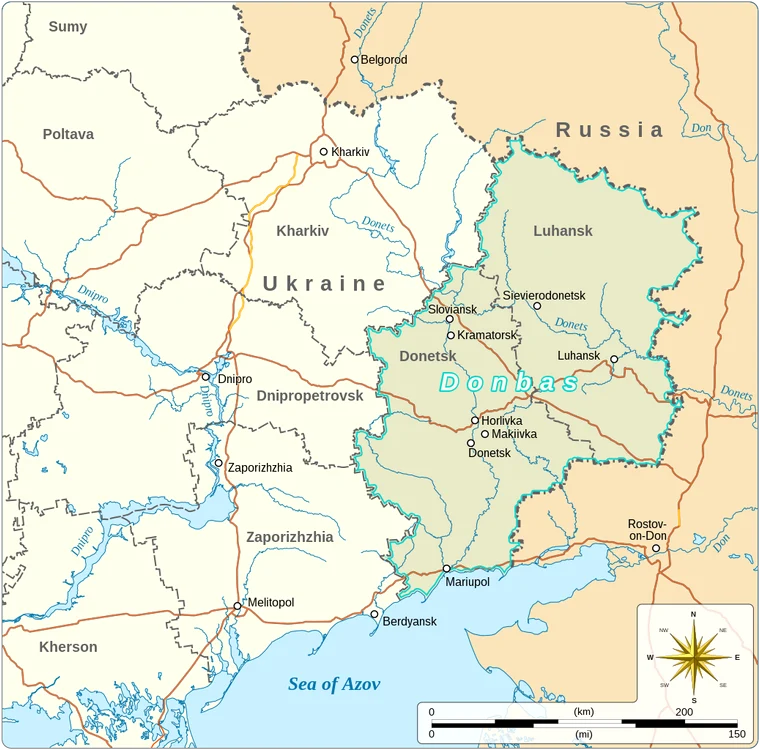 Hartă reprezentând regiunea Donbas din estul Ucrainei (autor: Goran_tek-en / Wikimedia Commons)