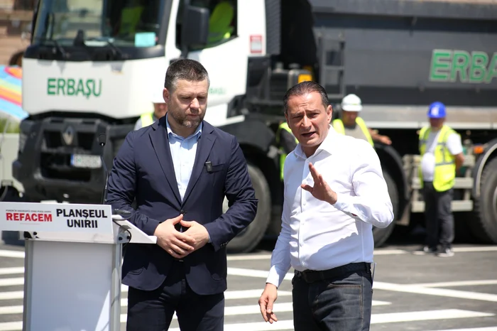 Ciprian Ciucu și Daniel Băluță pe șantierul Planșeul Unirii FOTO: Primăria Sectorului 4