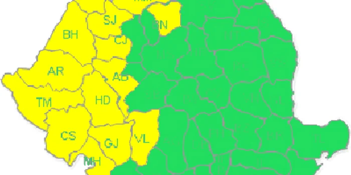 Cod galben de ploi, vânt şi polei şi pentru Bistriţa-Năsăud 