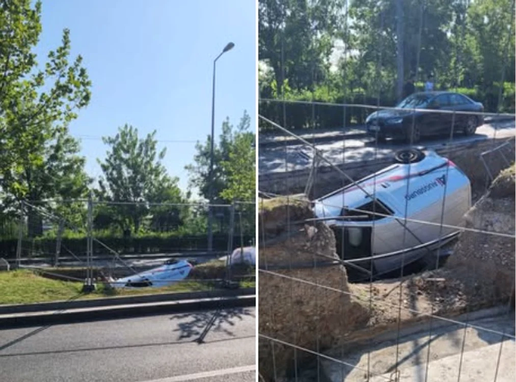 Mașină căzută într-o groapă, în București Foto: Tony Păun/Info Trafic București și Ilfov