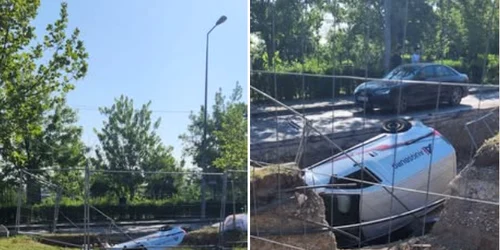 Mașină căzută în groapă în București Foto Info Trafic București și Ilfov jpg
