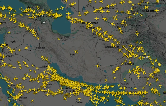 Doar trei aeronave tranzitau Iranul la miezul nopții FOTO: flightradar24.com