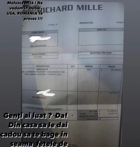 Anamaria Prodan a publicat facturile de la ceasurile scumpe, de firmă Sursa: Instagram 