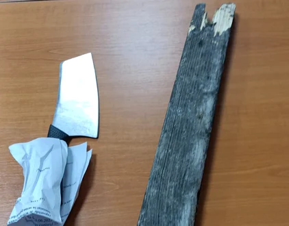 Puștii au uitat satârul la locul faptei. FOTO Poliția Locală Pitești